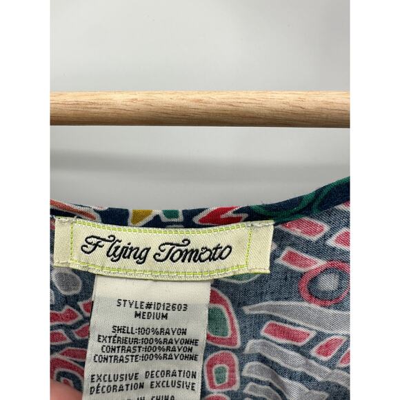 Flying Tomato Dress Women MEDIUM Multi-Color Printed Short Sleeve Tunic Mini - Picture 6 of 8